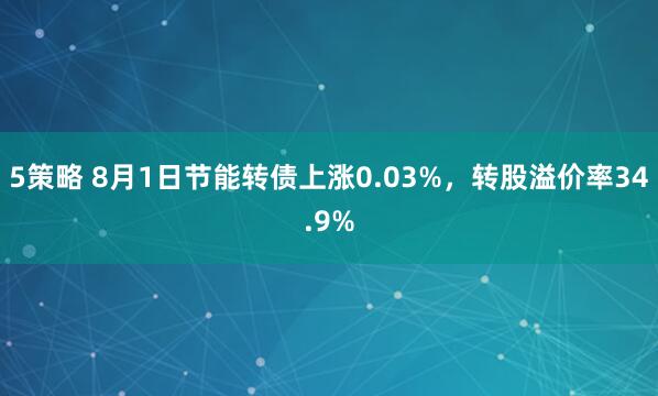 5策略 8月1日节能转债上涨0.03%，转股溢价率34.9%